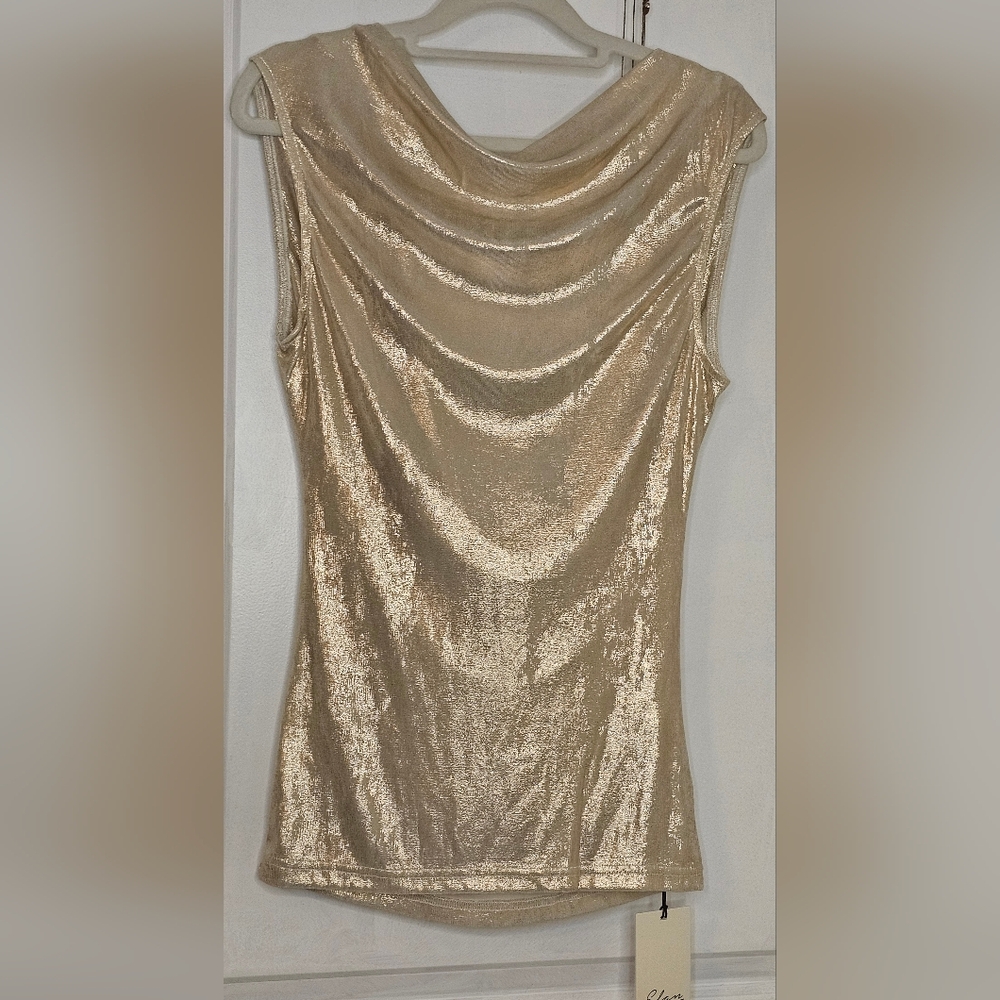 Elan Shimmering Cream/Gold Sleeveless Blouse